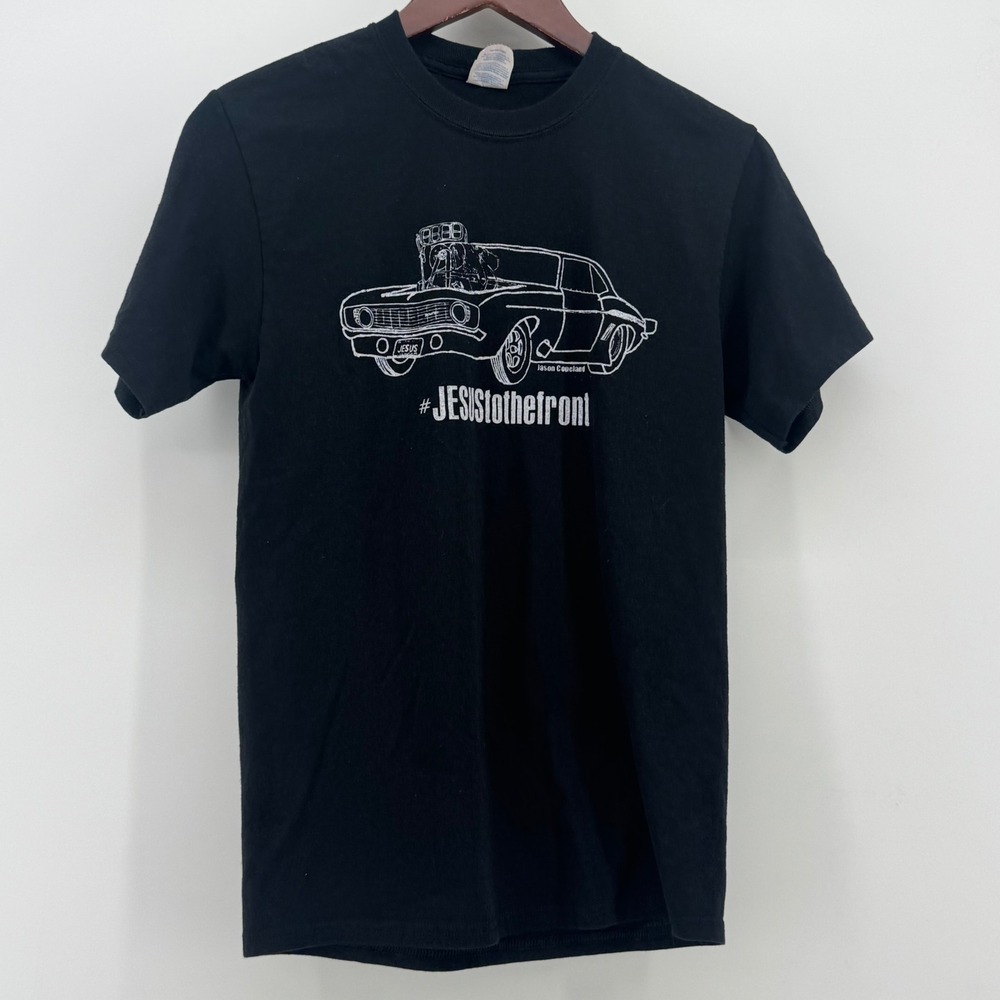 Port & Company Mens Small Black Muscle Car #JESUStothefront Graphic T-Shirt 0543